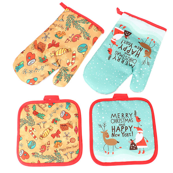 2 stk/sett Julebaking Anti-Hot Gloves Pad Ovn Spisestue BBQ K D
