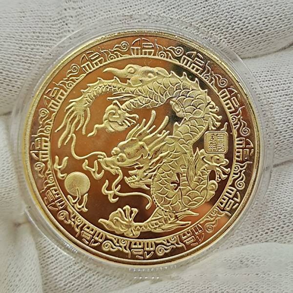 Nytt Dragon Gold Coin Minnesmärke Kina Mascot Dragon Gold Pla Gold