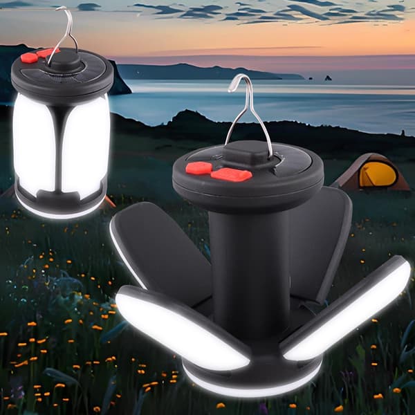 Genopladelig solcellelampe klar til camping med seks-trins dæmpning, foldbar A2