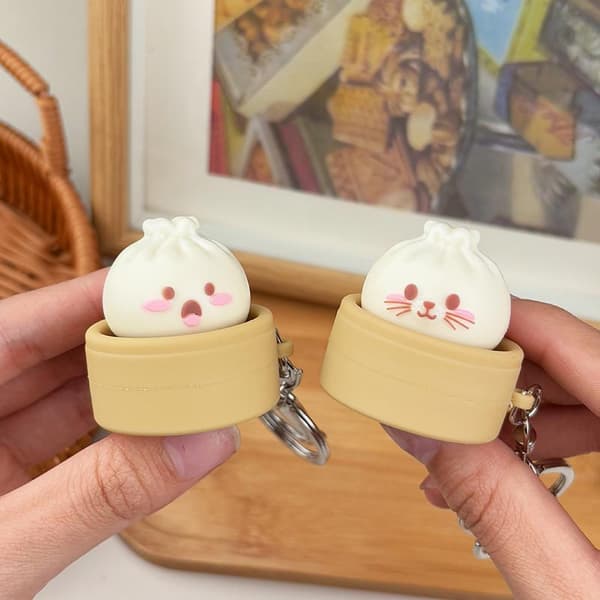 e Ångad Bulle Nyckelring Realistisk Dimsum Design Mjuk Långsam Återhämtning