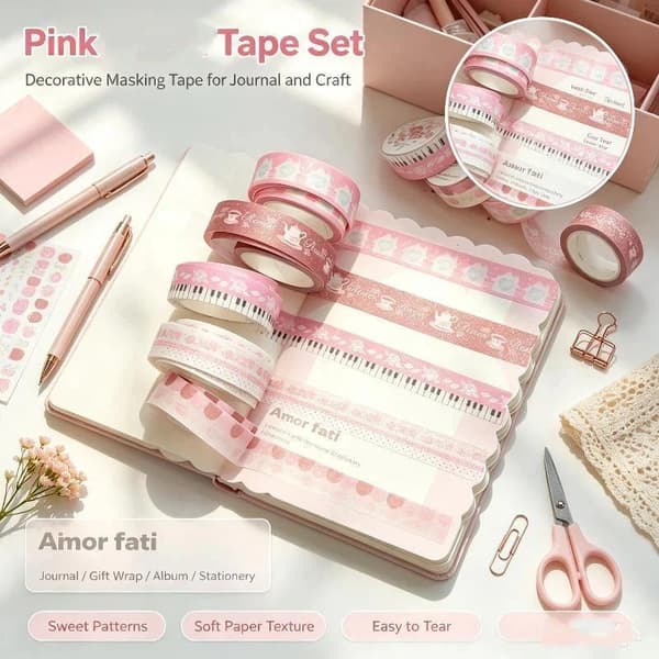 Glittrande Rosa Ros Piano Landskapsarkitektur Dekorativ Maskeringstejp J A2