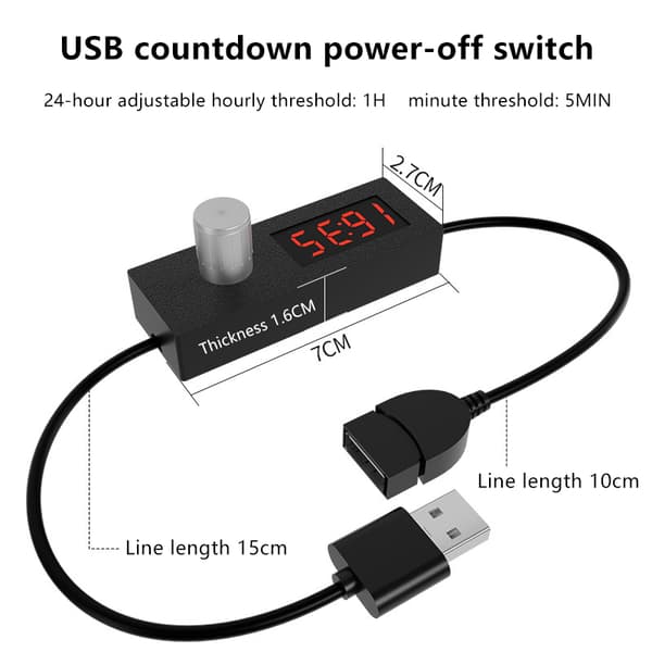 24-timers automatisk nedlukningstimer Digital nedtællingstimer USB-kontakt 1Pcs