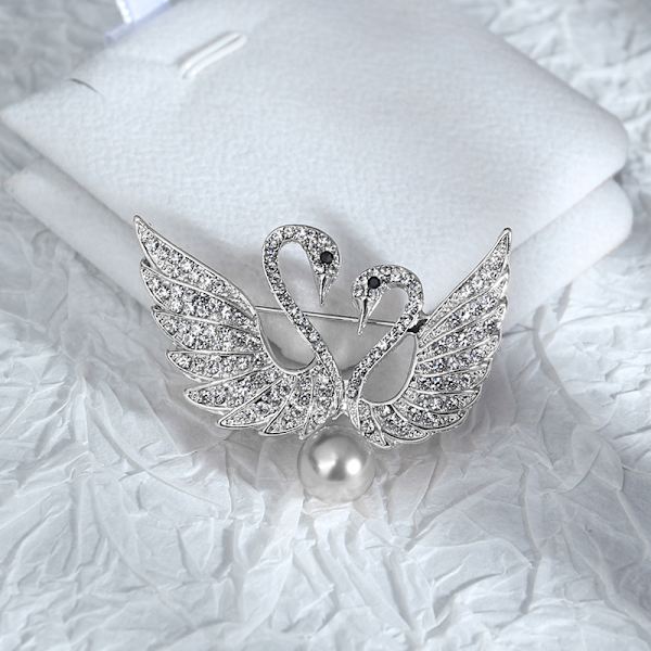 Rhinestone Pearl Swan Broscher Bröllopsfest För Damkläder Silver