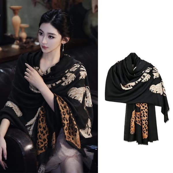 Dame Blød Varm Tørklæde Sjal Med Tiger Leopard Dyreprint Fo A2