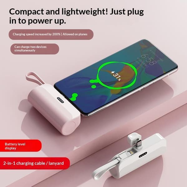 Mini bärbar powerbank med snabbladdning inbyggd snodd A4