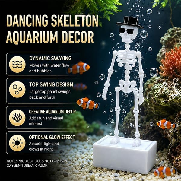 3D-printad dansande skelett akvariebubblare med hatt och solglasögon A8