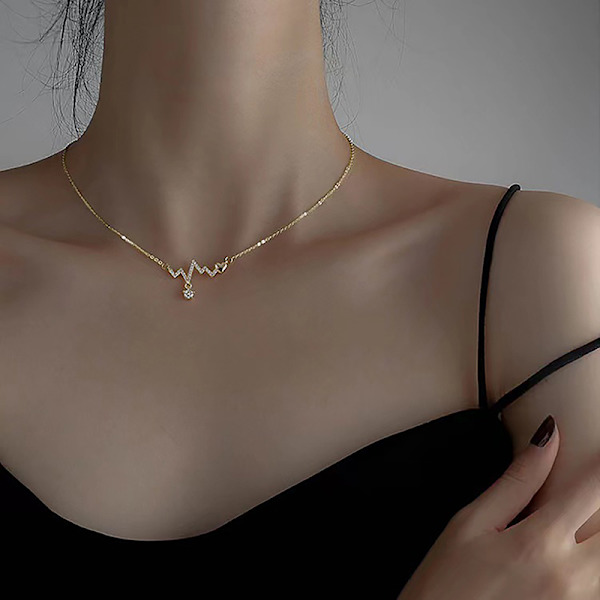 Ny mote kvinner Shiny Heartbeat Clavicle Chain Halskjede for W Gold