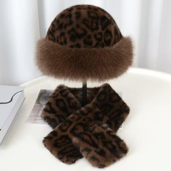 1/2 stk. Retro Leopardprint Plys Bøllehat Dame Efterår Vinter A5