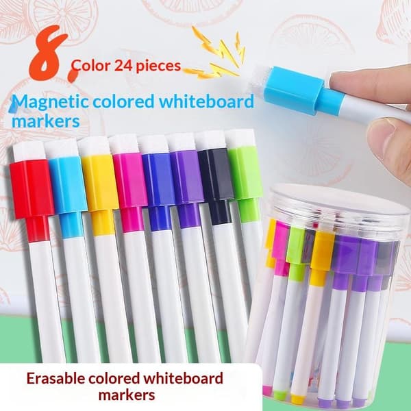 24 st raderbara whiteboardpennor med borstar raderbar station Black B