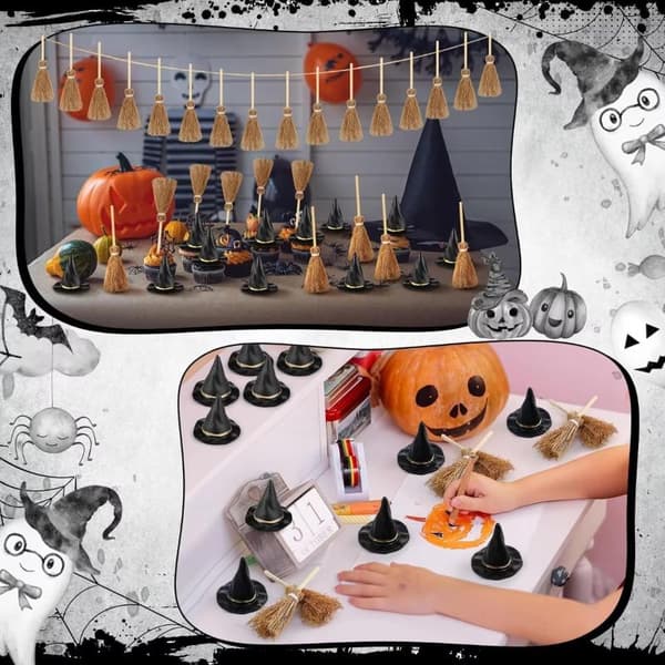 12/24 st Mini-häxhatt och minibeskost för Halloweenfest 12PCS