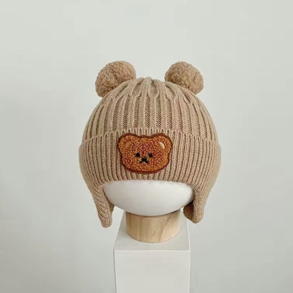 Winter Baby Beanie Cap Cartoon Bear korvasuojaus neulottu hattu Khaki