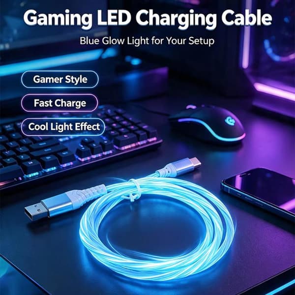 LED-flödande ljus USB-snabbladdningskabel med cool glödeffekt för A16