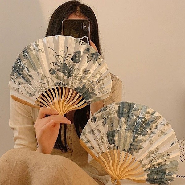 Stil Silke Vifte Folding Fan Bryllup Vifte Kunst Gaver Dans Hånd F Gray B