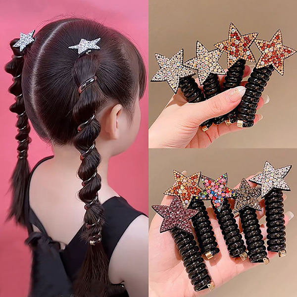 Nye barn Jenter Rhinestone Pentagram Star Hestehale Elastic H A5