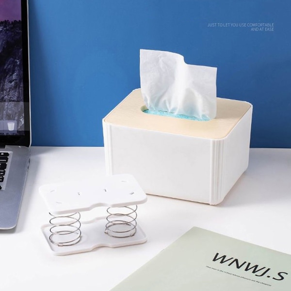 Spring Tissue Box Presenterar Box Spring Tray Automatisk pappersduk White