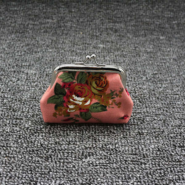 Fashion Rose Flower Canvas Myntväska e Flower Print Mini Bag C Black