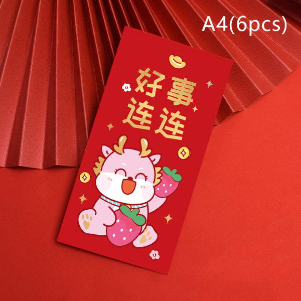 6 stk Mini bryllup Hongbao bronzing rød konvolut til nytår De A4