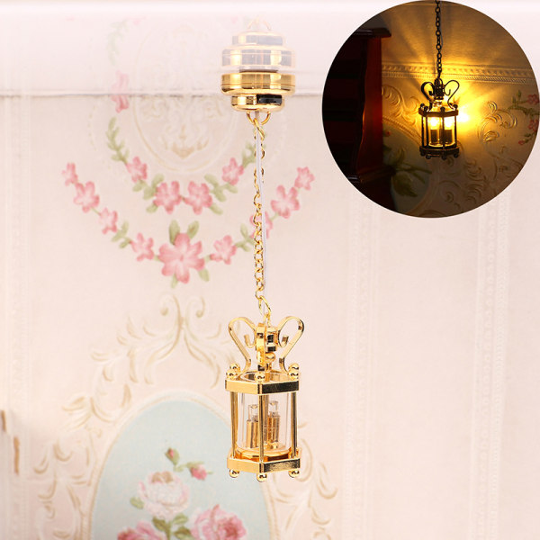 1:12 Dukkehus Miniature Loftslampe Lysekrone LED væglampe Gold