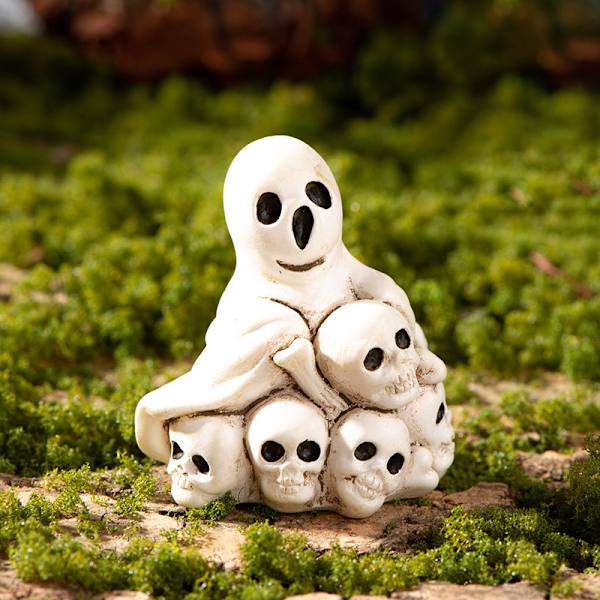 Halloween Resin Ghost Skull Tombstone Miniatyr Figurer Dukkehus A7