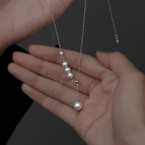 Pearl Tassel Justerbar Halskæde til Kvinder Fransk Simple Clavic Silver
