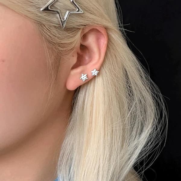 1 par e Polka Dot Star Stud Øreringe Hypoallergen Skruebagside A3