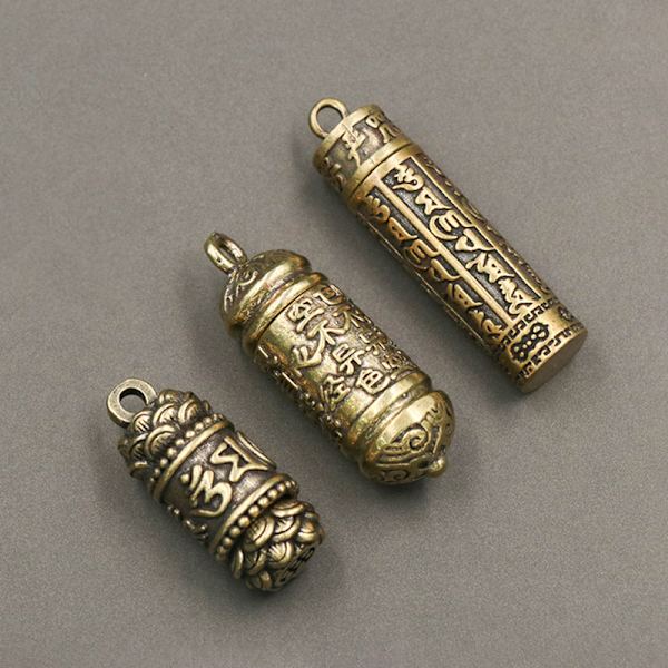 Hul messing Buddha flaske Sutra Cylinder vedhæng nøglering hals C