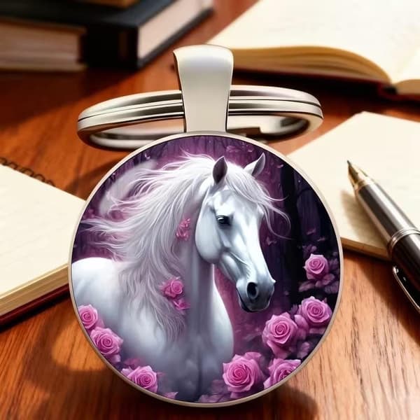 Zodiac Hest Nøglering Udsøgt Hestemønster Glas Cabochon Nøgle A5