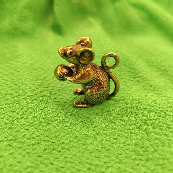Vintage Legering Mus Rotte Figur Utsøkt Utskåret Mini Bærbar A2
