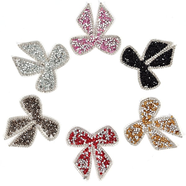Rhinestones Bow Broderet Patch Stryn på syning Crystal Appliq Grey
