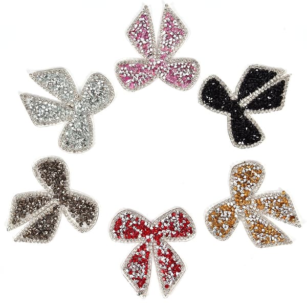 Rhinestones Bow Brodert Patch Iron on Sewing Crystal Appliq Pink
