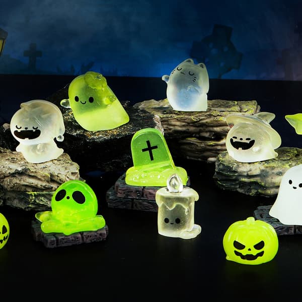 Mini lysande Halloween-prydnad fladdermus pumpa spöke mikro landskap A4