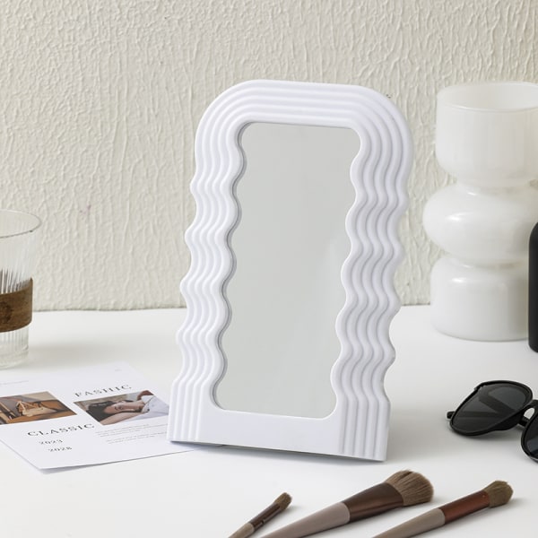 Kosmetisk skrivebordsstativ Makeup Mirror Wave dekorativt speil flaggermus White