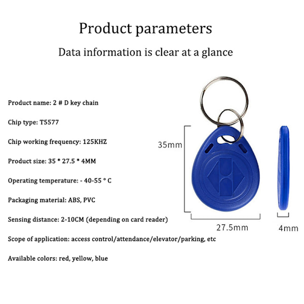 2 Stk T5577 Genskrivbar Rfid Tag Ring Card RFID nøgler Blank Key Ta