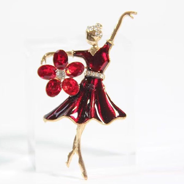 Fashion Ladies Emali Crystal Flower Balletti tanssijan rintaneulahuivi Red