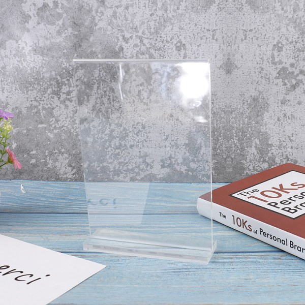 T-form dobbeltsidet akrylskiltkortholder Display Stand Menu A3