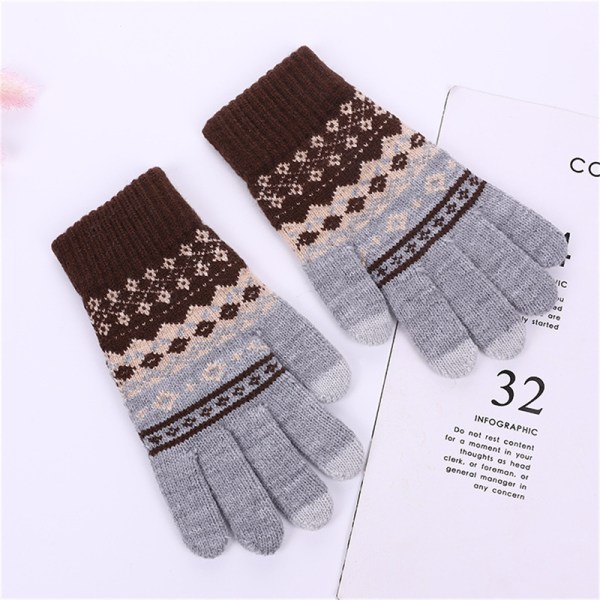 Vinter Touch Handskar Kvinnor Män Varm Stretch Stickning Full Fine Khaki