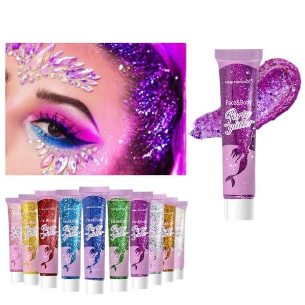 10 farger kroppsglittergel karnevalsansiktsglitterkosmetikk