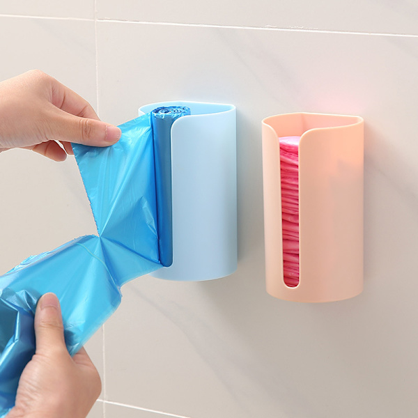 Vegghengende spikerfri plast søppelposeholder montert søppel Pink