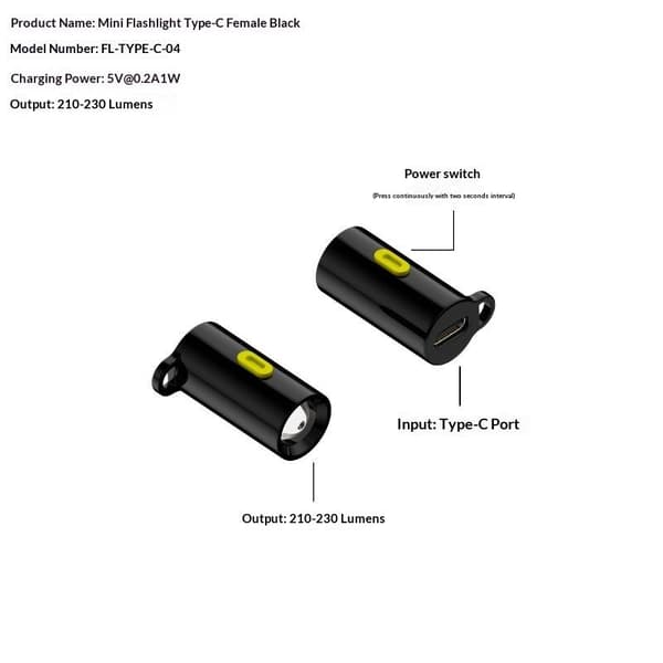 Type-C Mini-taskulamppu kaulanauhalla, Plug And Play USB C -hätävalo A3