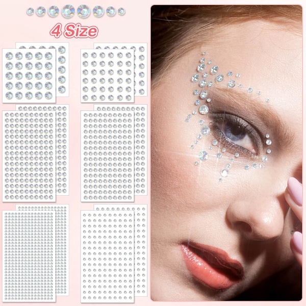 1 ark Crystal AB Hår Rhinestones Stickers Selvklæbende ansigt 3MM