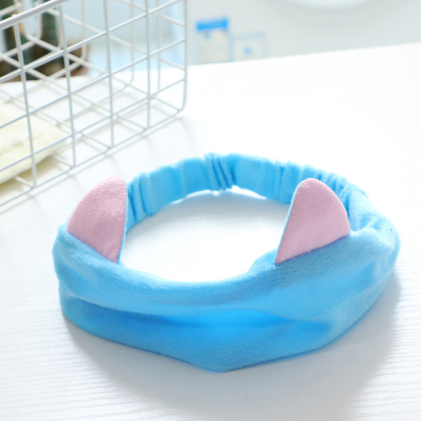 Wash Face Otsapanta Letter Pehmeä lämmin rusetti meikki Hiuspanta Animal Blue cat ear