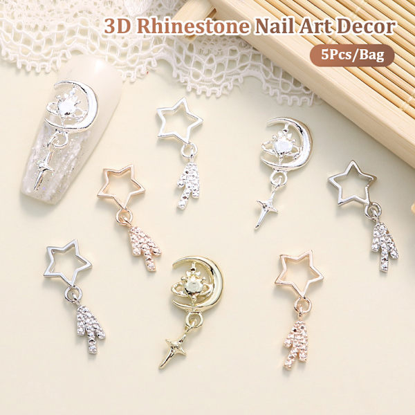 5 st Nail Diamond Nail Art Decor Star Moon Nail Drills Patch Na A4