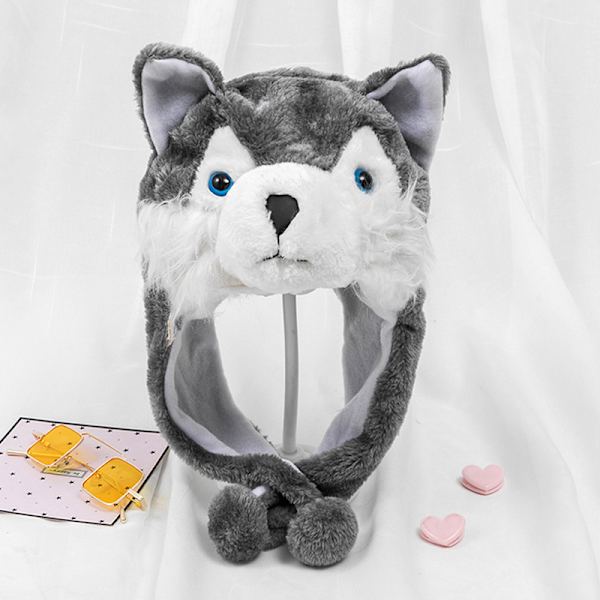 e Wolf Plush Hat e Vindtett Warm Hat Dress Up Winter Ear Prote Gray