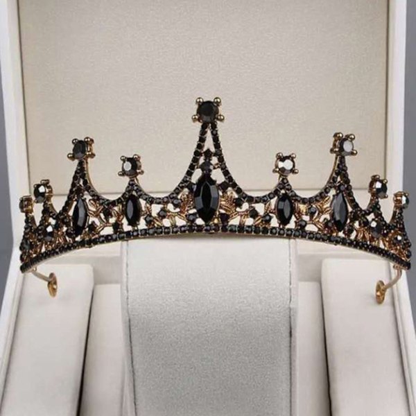 1 stk Bride Retro Black Crystal Crown Queen Tiara A