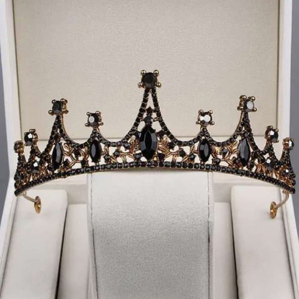 1st Bride Retro Black Crystal Crown Queen Tiara A