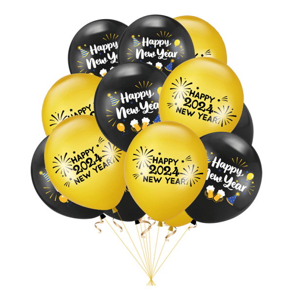 10 kpl 2024 uudenvuoden juhlakoriste Black Gold Balloons Happy Gold