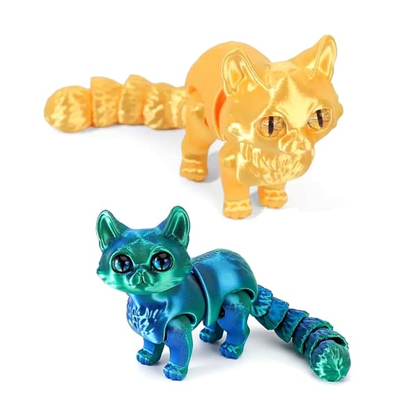 12 cm ledad 3D-printad katt e djurleksaker dekor för White