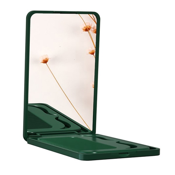 Lille spejlkamsæt ensfarvede mode bærbare folde-makeup Green
