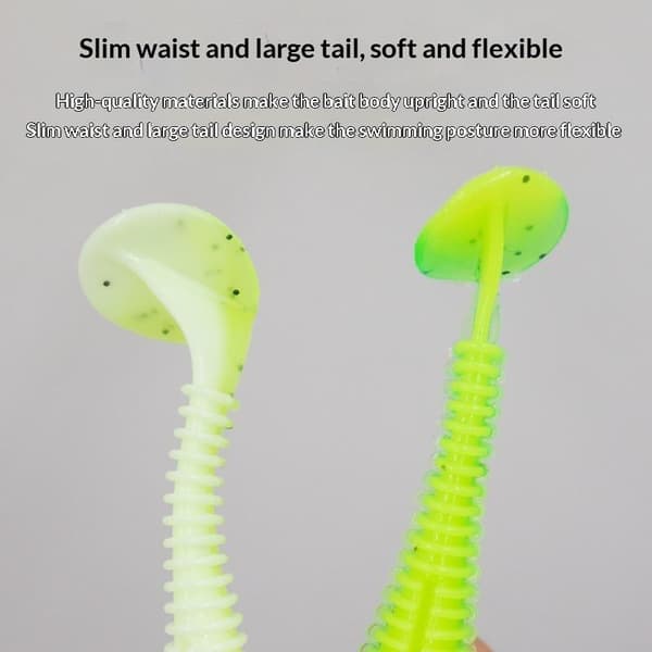 10 stk. elastiske myke plastsluker med padlehale for fiske L 7CM