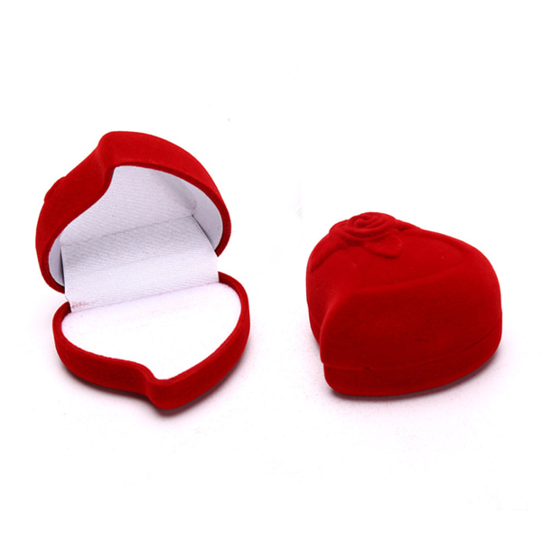 Röd hjärta form sammetsring box förlovningsbröllop smycken A